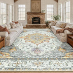 RELEANY Area Rugs 10'x12' Washable Non-Slip, Floral Vintage Distress Print by RELEANY