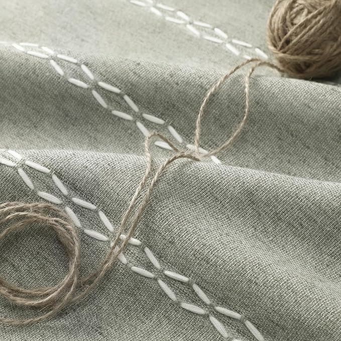 Boho Blackout Curtains 90 Inches Long Sage Green Linen Blend 2 Panels - Image 6