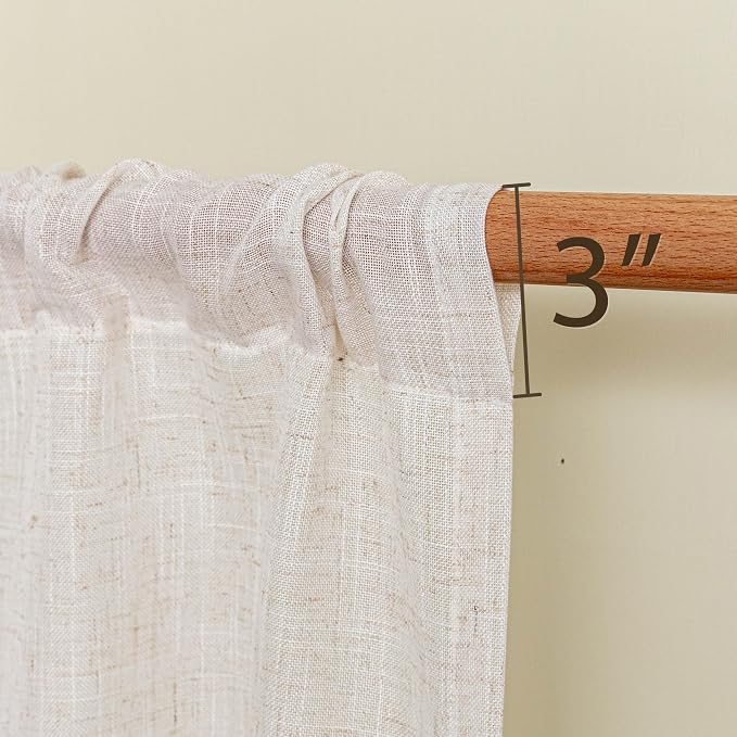 MYSKY HOME Semi Sheer Natural Linen Curtains 36 Inch Length 2 Panels, Light - Image 5