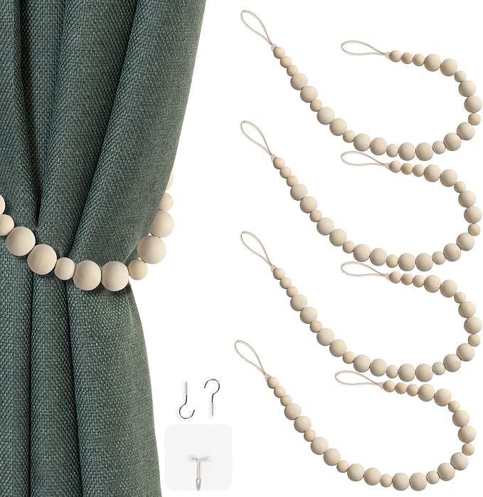 4 Pcs Wood Bead Curtain Tiebacks Curtain Ties Curtain Holdbacks Curtain Tie by OCIOLI