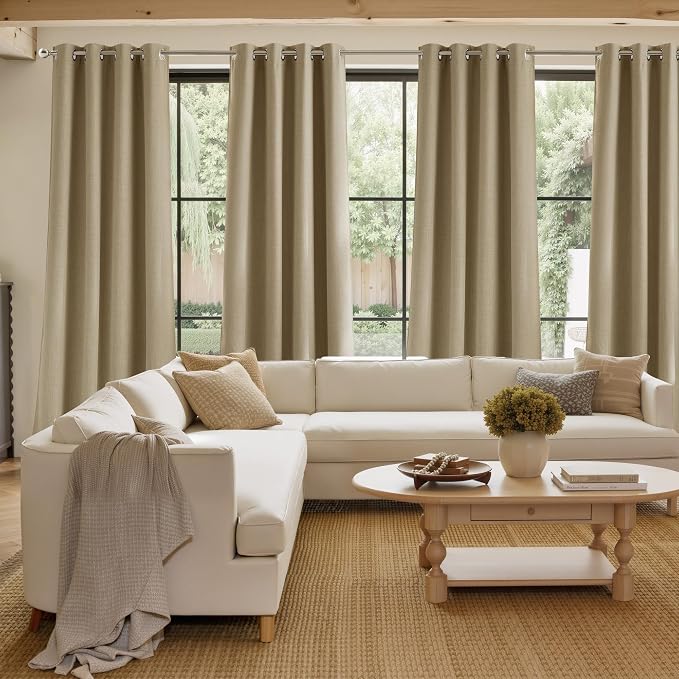 NICETOWN Oatmeal Faux Linen Room Darkening Rod Pocket Curtains 63 inch Length - Image 4