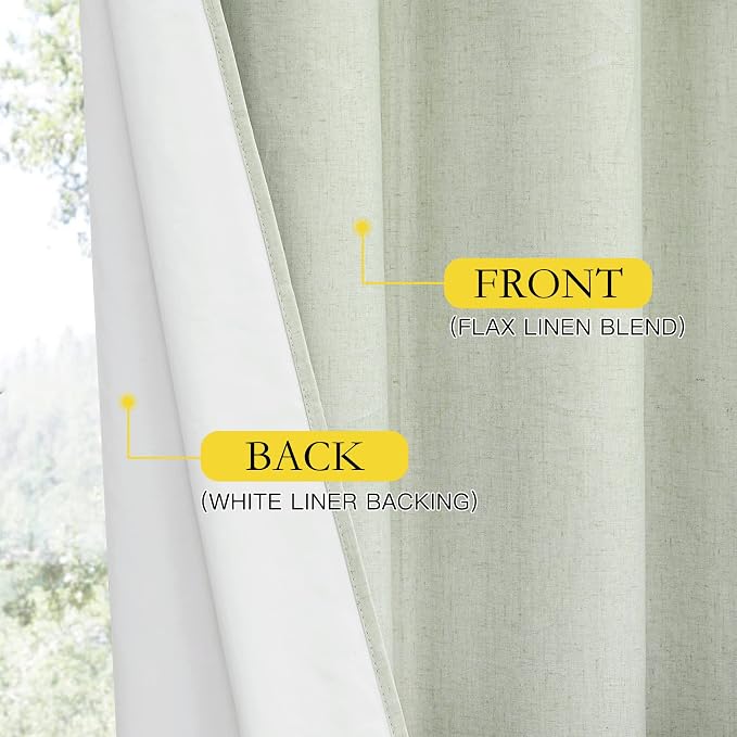 NICETOWN Sage Green 100% Blackout Linen Texture Curtains 84 inches Long 2 Panels - Image 6