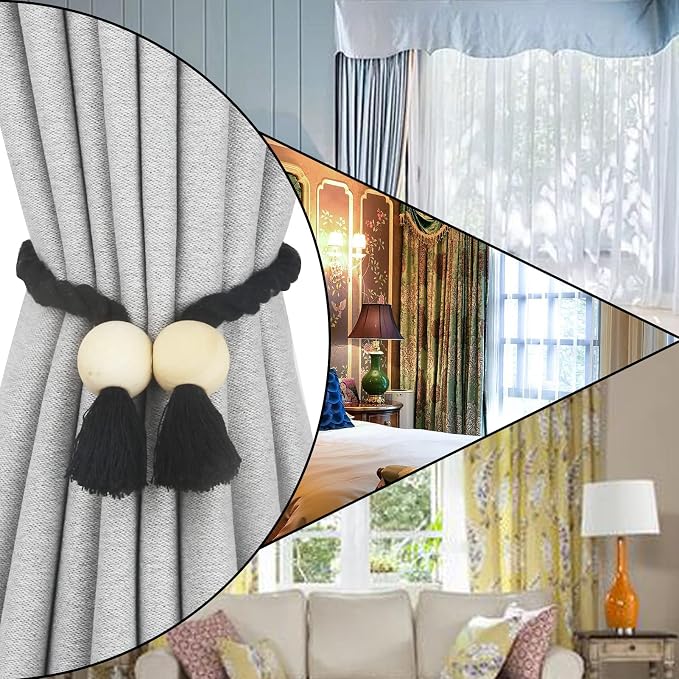 2 Pack Magnetic Curtain Tiebacks Cotton Hand Woven Tie Back Decorative Rope - Image 6
