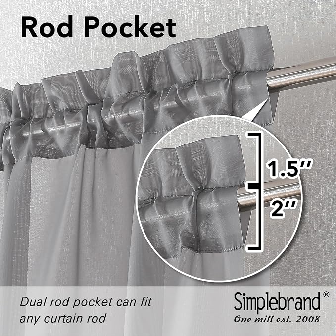Simplebrand Grey Tier Curtains for Kitchen 24 Inches Long 2 PaSet, Rod Pocket - Image 2