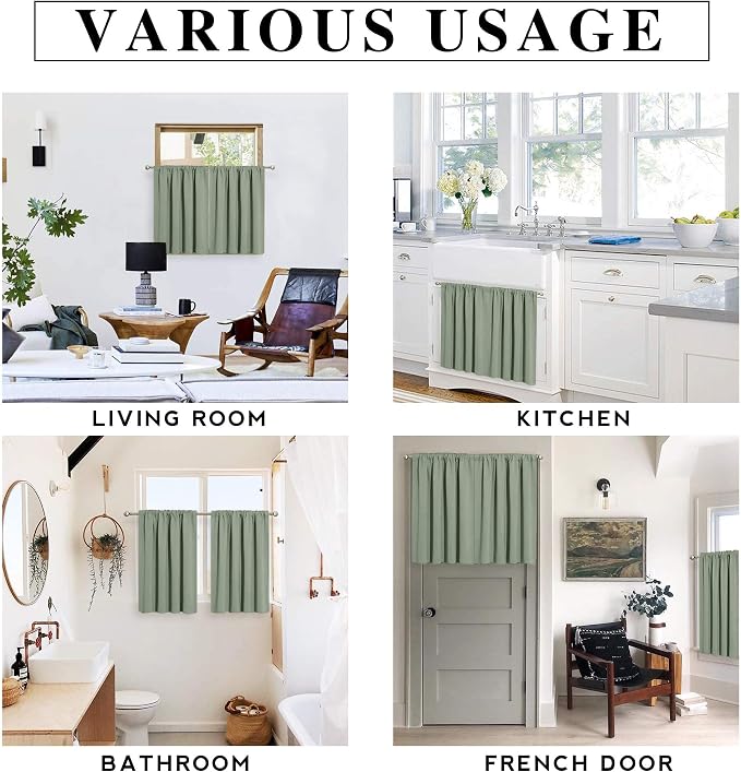 RYB HOME Short Grayish Green Blackout Curtains - Image 7