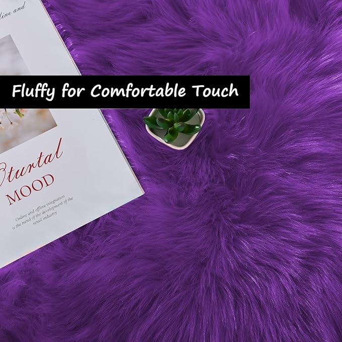 Goolela Purple Fluffy Fuzzy Rug 3x5 Faux Fur Furry Shag Rug - Image 3
