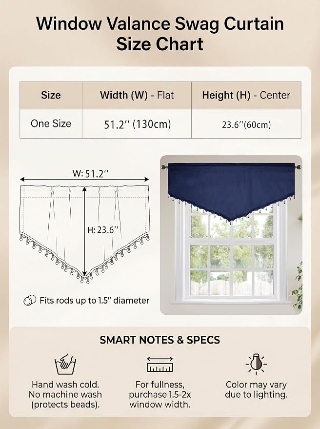 Molaxhome Swag Curtain 51 inch Length Rod Pocket Scalloped Curtain Valance - Image 3