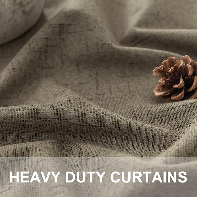 Linen Brown Curtains for Bedroom 84 Inch Long 2 Panel Burg 100% Blackout Back - Image 3