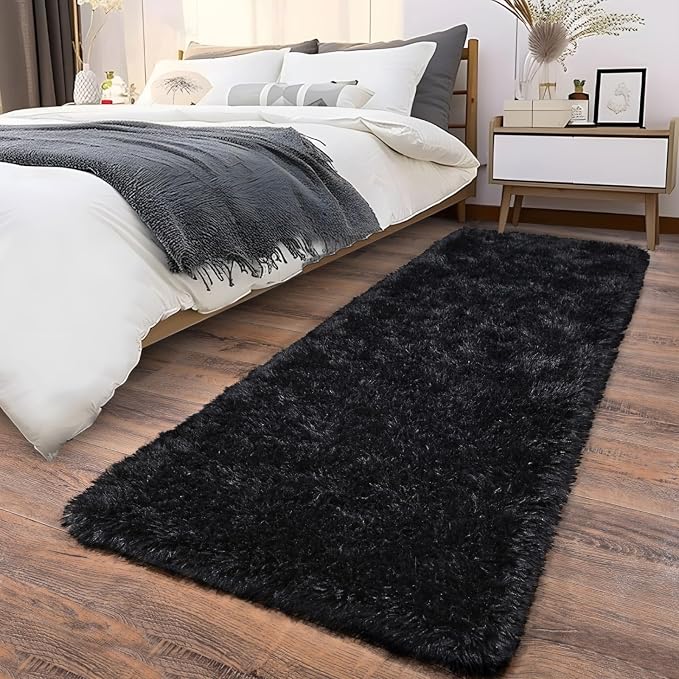 Soft Runner Rugs for Bedroom Hallways, 2 Packs 2x6 Black Fluffy Shag Throw Area - Image 8