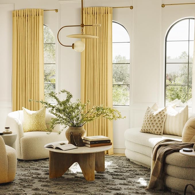 Gold Curtains for Living Room Back Tab Modern Farmhouse Semi Sheer Curtains 90 - Image 6