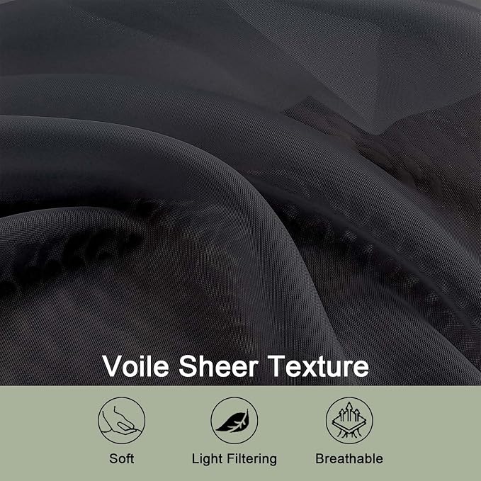 OWENIE Black Sheer Curtains 108 Inches Long - Image 7
