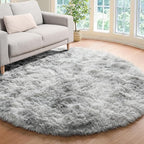 ONASAR Tie-Dyed Light Grey Round Area Rug 4ft, Ultra Soft Bedroom Circle Rugs by ONASAR