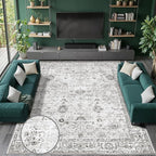 Grey White Area Rugs 10x14 Living Room, Non Slip Machine Washable Floral Rugs - Image 2