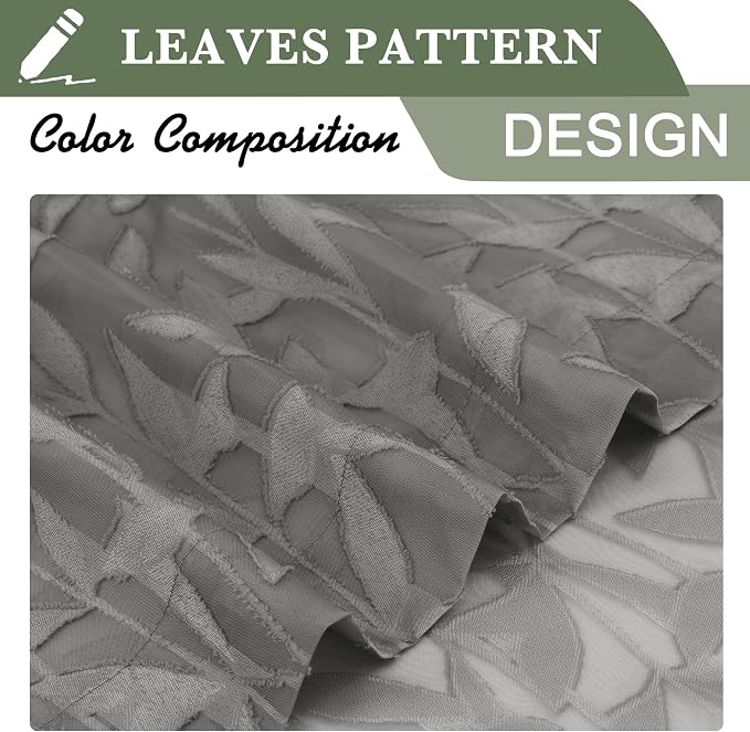 Lecloud Leia Clip Leaf Charcoal Grey Curtains Tiers Sheer Valances - Image 7