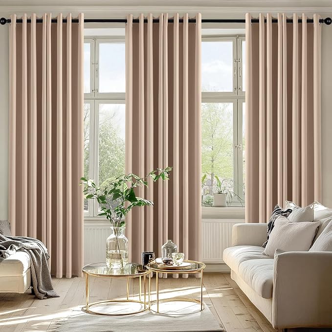 MIULEE Beige Blackout Curtains for Bedroom Living Room 84 Inches Long 2 Panels - Image 6