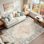 RELEANY Area Rugs 6'x9' Washable Non-Slip, Floral Vintage Distress Print by RELEANY