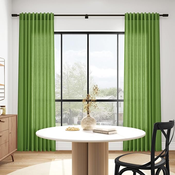 Nanspring Lime Green Linen Blend Light Filtering Back Tab Curtains 96 Inches - Image 6
