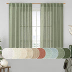 LAMIT Semi Sheer Linen Curtains 45 Inches Long 2 Panels, Sage Green Light by LAMIT