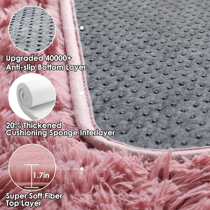 ONASAR Blush Area Rugs for Bedroom Living Room, Fluffy Fuzzy Shag Shaggy 4x6 - Image 3
