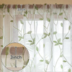 AmHoo 2 Panels Embroidered Leaf Pattern Semi Sheer Curtains Foliage Floral - Image 3