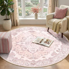 Area Rugs 4ft Washable Non-Slip, Floral Vintage Distress Print Pattern - Image 2