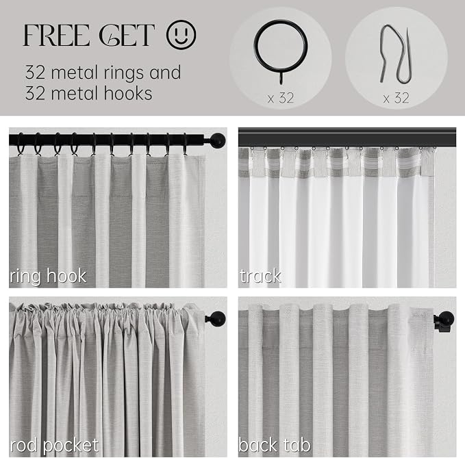 Topfinel Linen Gray Blackout Curtains 96 Inch Long, Boho Beige Gothic Viral - Image 5