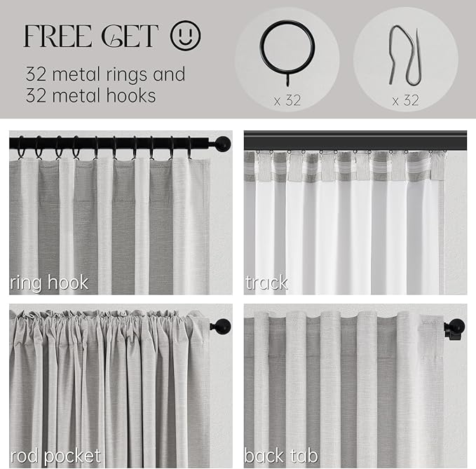 Topfinel 84 Inch Longth 40 Inch Wide 100% Blackout Linen Curtains 2 Panels Set - Image 5