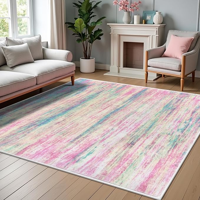 KOZYFLY Pink Nursery Rug for Baby Girl, Washable Thin Area Rugs 5x7 for Kids - Image 3