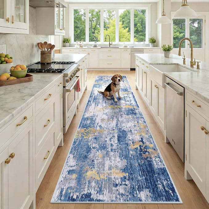 Washable Area Rugs 2'6''x10 Non-Slip Modern Abstract Soft by RELEANY