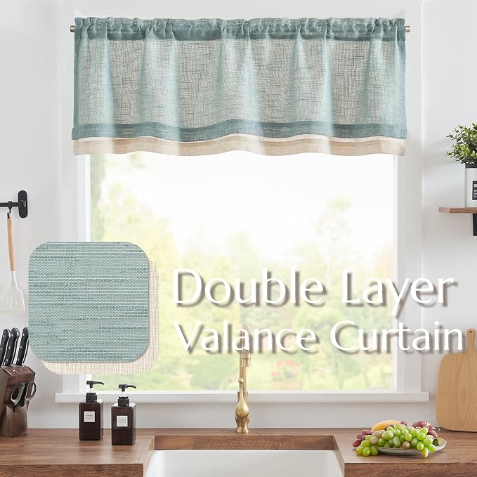 jinchan Linen Valance for Farmhouse Living Room Windows 16 Inch Slubbed Crossed - Image 2