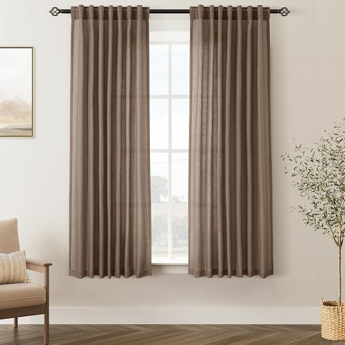 Chocolate Brown Linen Curtain 63 inch Length 2 Panels Set Back Tab Light by Jolilight