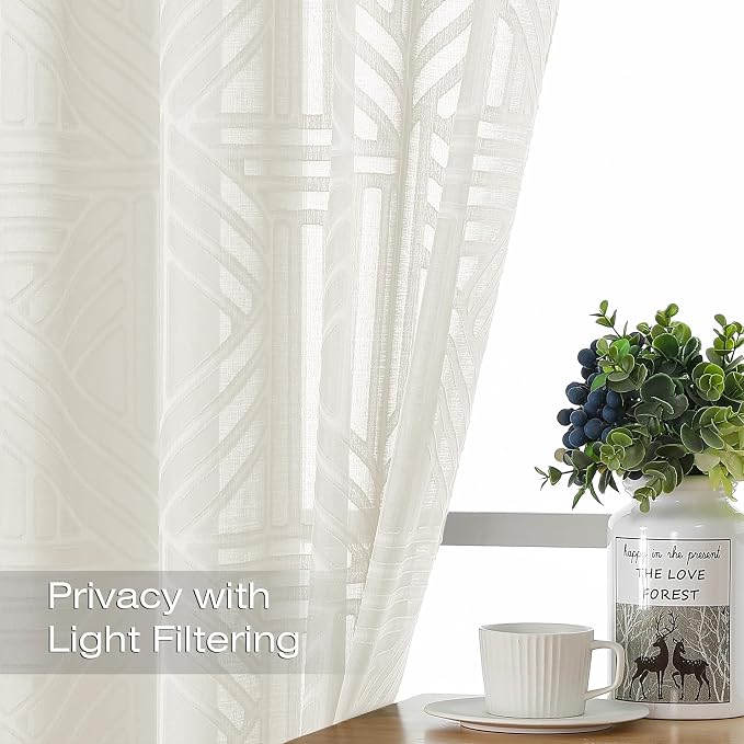 Simplebrand Ivory Sheer Kitchen Curtains 36 Inch Length Tier Curtains 2 Panels - Image 2