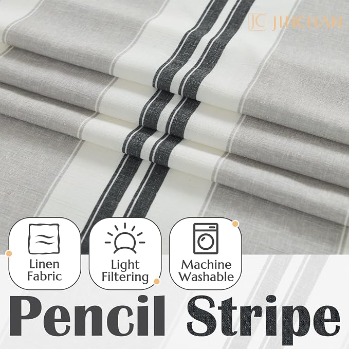 jinchan Striped Valance Farmhouse Window Treatment Linen Textured Drapes - Image 6