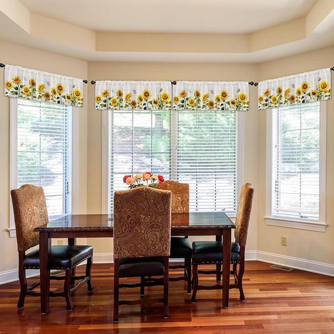 Emvency 4 Pack Valances Window Treatments, Farmhouse Sunflower Spring Summer - Image 7