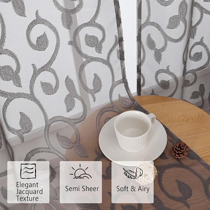 OWENIE Furman Cafe Curtains 30 Inch Length 2 Panels Set, Elegant Geometric - Image 3