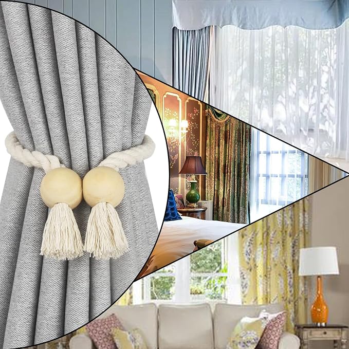 4 Pack Magnetic Curtain Tiebacks Cotton Hand Woven Tie Back Decorative Rope - Image 6