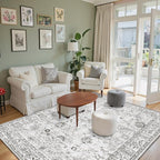 Floral Machine Washable Rug Grey White, 3x5 Rug Non Slip Soft Bedroom Rugs - Image 6