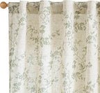 Lazzzy Green Floral Linen Curtains 96 Inch Farmhouse Back Tab Drapes by Lazzzy