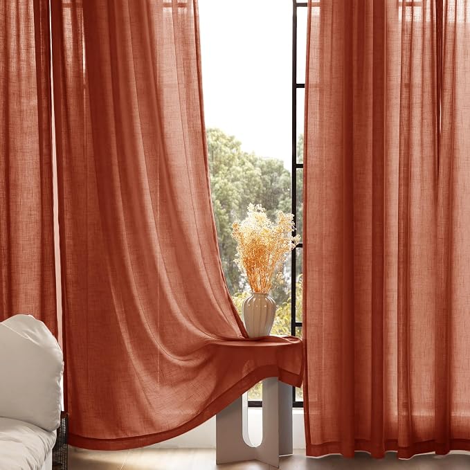 92 inch Linen Terracotta Curtains 2 Panels - Image 5