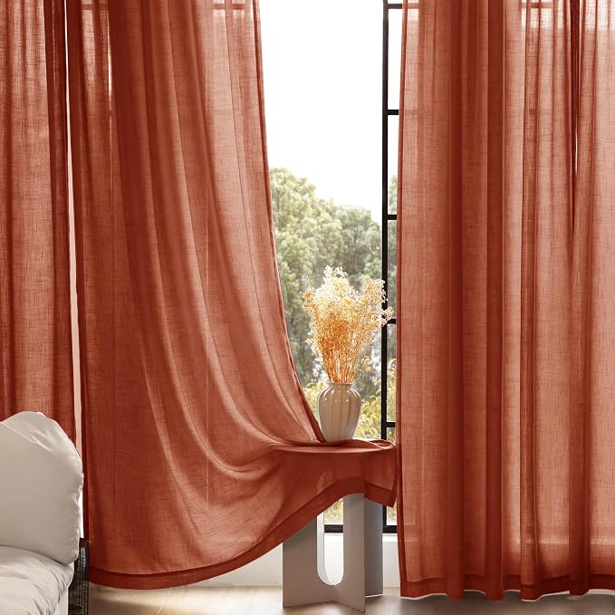 84 inch Linen Terracotta Curtains 2 Panels - Image 3