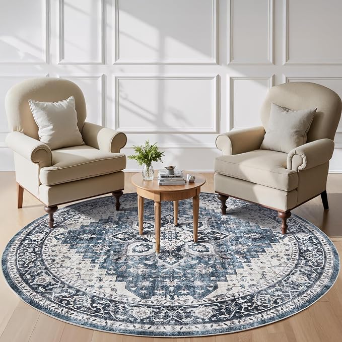 AMADA HOMEFURNISHING Round 6ft Area Rugs, Low-Profile Washable Rug by AMADAHOMEFURNISHING