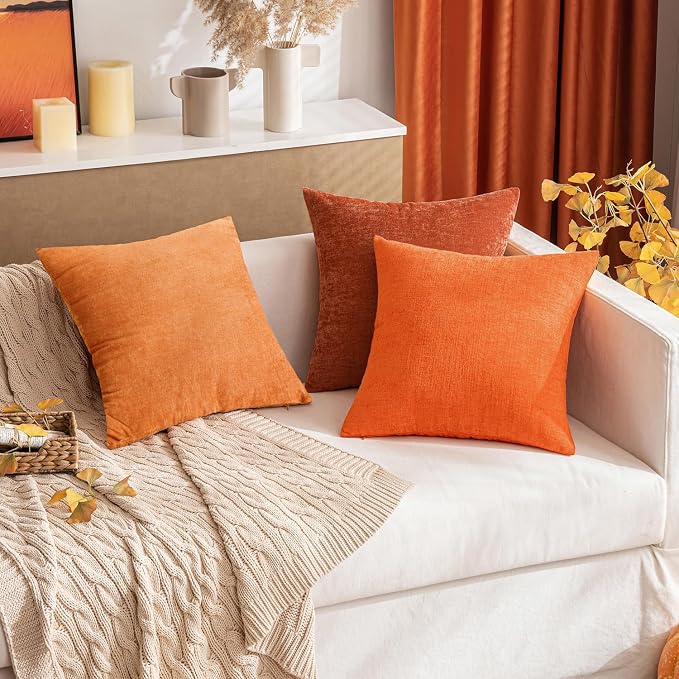 MIULEE Pack of 2 Orange Throw Pillow Covers 20x20 Inch Soft Chenille Pillow - Image 8