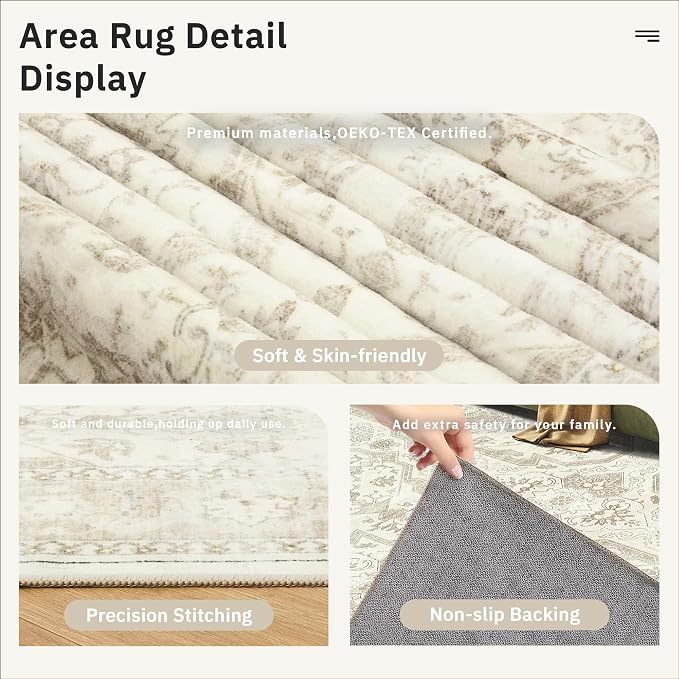 Area Rug 6x9, Washable Rugs, Stain Resistant Gray Area Rugs - Image 6