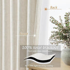 Guken 100% Blackout Cream Linen Curtains 52 Inch Wide by 56 Inch 2 Panels Set - Image 4