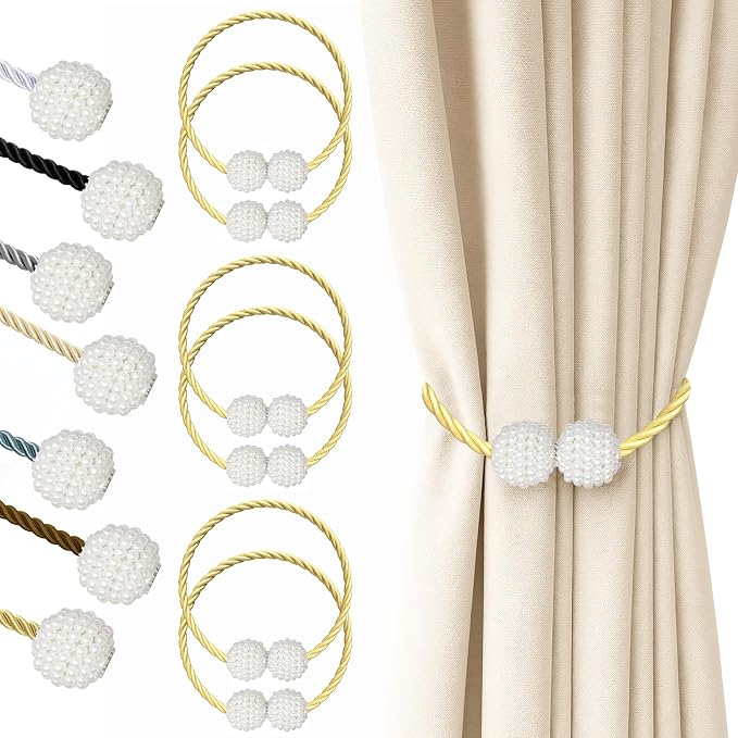 Hion Magnetic Curtain Tiebacks Golden 6 Pack, Curtain Tiebacks Buckles by Hion