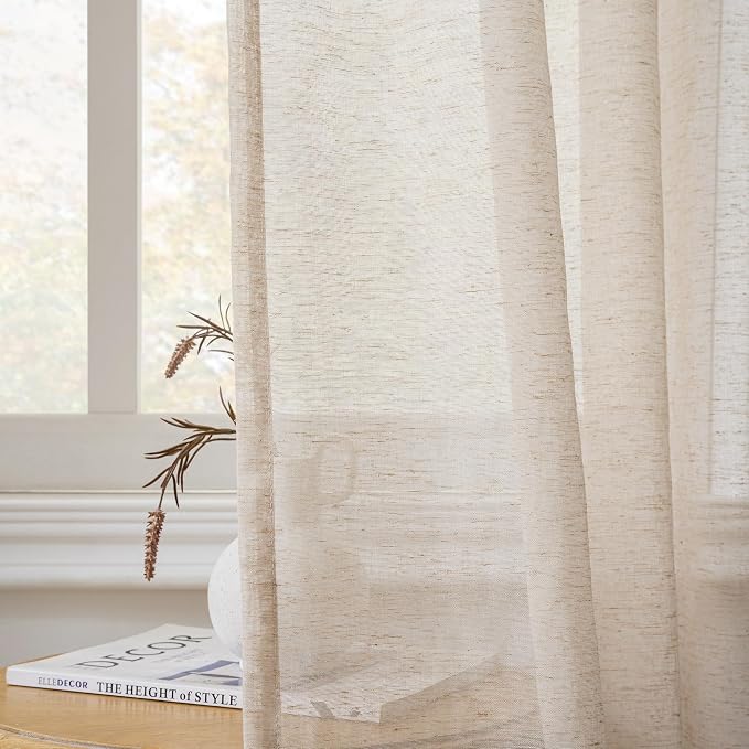 FMFUNCTEX Linen Sheer Curtains for Bedroom, Taupe Curtains 96 inches Long for - Image 7