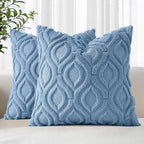 decorUhome Throw Pillow Covers 22x22 Inch Set of 2, Soft Plush Faux Wool Blue by decorUhome