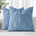 decorUhome Throw Pillow Covers 26x26 Inch Set of 2, Soft Plush Faux Wool Blue by decorUhome