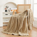 Beige Throw Blanket 50"×60" inches Fuzzy 3D Jacquard Decorative Flannel Fleece by Puncuntex