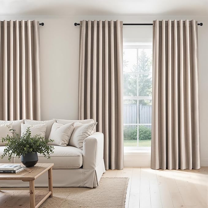 90 inch long linen Blackout curtains 2 Panels 100% Black out Linen texture - Image 3